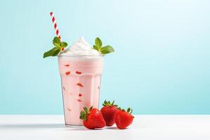 ai generiert Erdbeere Milchshake schließen oben foto