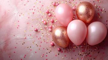 ai generiert festlich Rosa und Gold Luftballons zum Geburtstag Feier foto