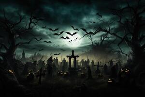 ai generiert Halloween Nacht Friedhof foto