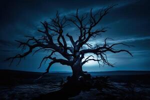 ai generiert ein tot Baum gegen das Nacht Himmel foto