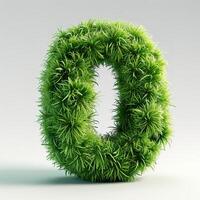ai generiert ein Null Nummer geformt Topiary mit üppig Grün Gras Textur steht gegen ein minimalistisch Weiß Hintergrund, präsentieren beschwingt natürlich Schönheit. foto