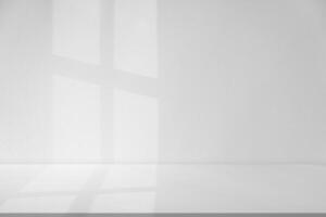 Weiß Hintergrund.Wand Studio leeren grau Zimmer Hintergrund mit Licht, Blätter Schatten auf Tischplatte Oberfläche Textur, Hintergrund Attrappe, Lehrmodell, Simulation Anzeige Podium Design zum Anzeigen Produkt Geschenk zum Frühling Sommer- foto