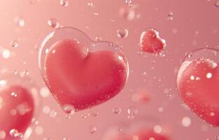 ai generiert 3d Herz Luftblasen auf Rosa Hintergrund Herz foto