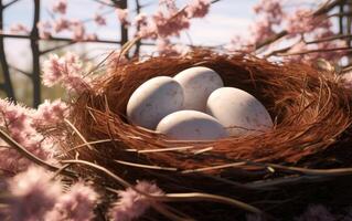 ai generiert ein Ei Nest im das Frühling foto