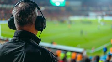 ai generiert Kommentator zum das Finale Fußball Spiel foto