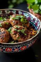 ai generiert kulinarisch Lizenzgebühren indisch Kebabs von awadhi Küche im elegant schick Stil foto