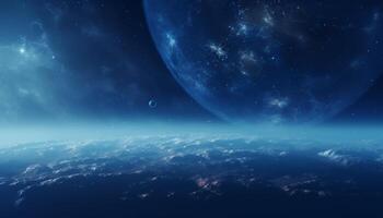 ai generiert Planet im Raum mit Blau Hintergrund foto