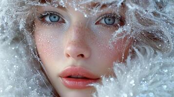 jung schön Mädchen mit aschfahl Haar im Winter foto