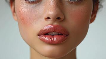 ai generiert Lippen von ein jung schön schwarz Frau mit klar Haut foto