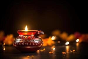ai generiert bunt Diya Lampen zündete während Diwali Feier foto