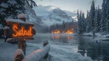 ai generiert Feld, Kanada - - Januar 23, 2020. Smaragd See beim Sonnenuntergang, yoho National Park, Smaragd See beim Sonnenuntergang foto