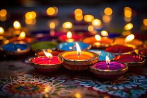 ai generiert glücklich Diwali - - Diya Öl Lampen zündete während Feier foto