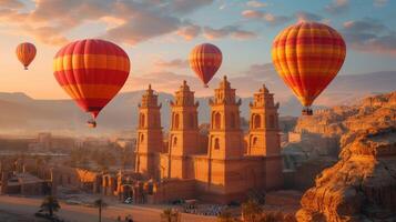 ai generiert al ula, Saudi Arabien. Foto genommen während das 2020 beschädigen 18 heiß Luft Ballon Festival Über Mada'in Saleh , hegra uralt Seite? ˅.