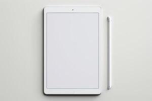 ai generiert leer Anzeige Vorlage zum Tablette. Vorlage zum Werbung oder Seite auf Webseite, Marketing, Präsentation. meint von Kommunikation, Präsentation von modern Gadget Modell. 3d Illustration foto