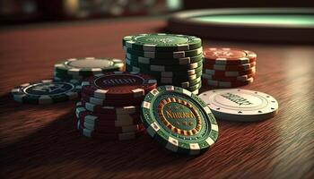 ai generiert Poker Chips.web Banner zum Spiel Design, Flyer, Poster, Banner, online Kasino Werbung. ai foto