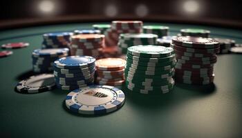 ai generiert Poker Chips.web Banner zum Spiel Design, Flyer, Poster, Banner, online Kasino Werbung. ai foto