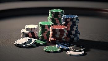 ai generiert Poker Chips.web Banner zum Spiel Design, Flyer, Poster, Banner, online Kasino Werbung. ai foto