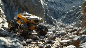 ai generiert Roboter Rover auf felsig Terrain foto