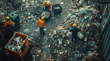 ai generiert Recycling Arbeiter beim Abfall Verwaltung Seite? ˅ foto