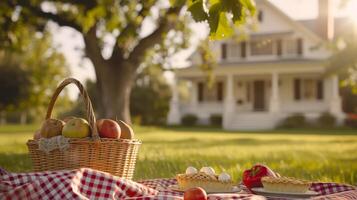 ai generiert idyllisch Sommer- Picknick foto