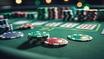 ai generiert Karten und Chips zum spielen poker.web Banner zum Spiel Design, Flyer, Poster, Banner, online Kasino Werbung. ai foto