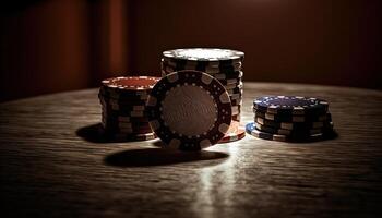 ai generiert Poker Chips.web Banner zum Spiel Design, Flyer, Poster, Banner, online Kasino Werbung. ai foto