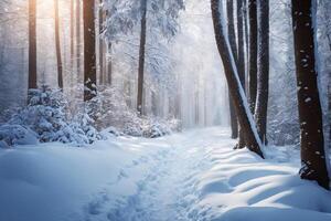 ai generiert majestätisch Sonnenaufgang im das Winter Berge Landschaft foto