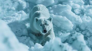 ai generiert Polar- Bär im natürlich Lebensraum, Arktis Tierwelt, eisig Landschaft, Erhaltung Thema, Natur Fotografie, Klima Veränderung Thema foto