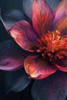 ai generiert Sprengung mit beschwingt Farben und kompliziert Blütenblatt Muster, diese abstrakt Hintergrund feiert das Schönheit von Blühen foto