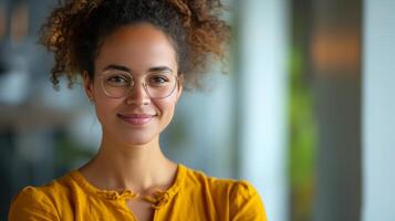 ai generiert ein Marketing Profis Lächeln bedeutet Kreativität und ein Eignung zum fördern Marken. foto