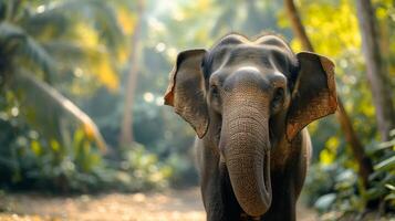 ai generiert ein schön Elefant sieht aus beim das Kamera foto