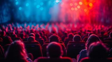 ai generiert abstrakt verschwommen Kino Hintergrund mit Zuschauer foto