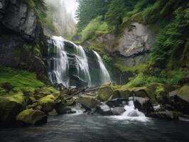 ai generiert Wasserfall im Urwald foto