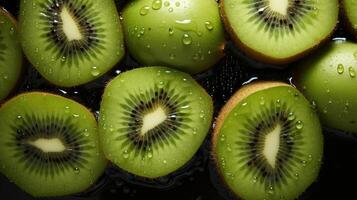 ai generiert frisch Kiwi mit Wasser Tropfen foto