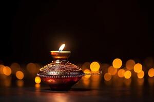 ai generiert bunt Diya Lampen zündete während Diwali Feier foto