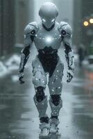 ai generiert Hightech kybernetisch futuristisch Rüstung Roboter. ein Vision von fortgeschritten technologisch Krieg und Innovation. foto