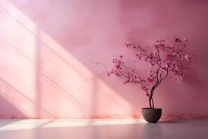 ai generiert Zimmer Hintergrund leeren Raum im Rosa mit von Licht, generativ ai. foto