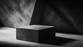 ai generiert dramatisch Szene von geometrisch gestalten von Beton flache Form im dramatisch Beleuchtung, Gießen kompliziert Schatten. perfekt zum Produkt Anzeige, präsentieren Luxus Artikel. foto