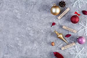 Weihnachten und Neu Jahr Hintergrund mit Dekoration. Gruß Karte zum Winter Ferien foto