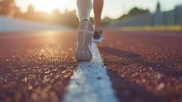 ai generiert Nahansicht von ein Läufer Joggen im das Regen auf ein Straße während ein Marathon, generativ ai foto