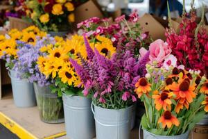 ai generiert Frühling Blumen beim lokal Straße Markt. generativ ai foto