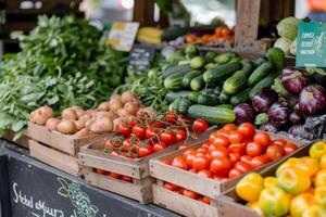 ai generiert frisch organisch Früchte und Gemüse beim Bauern Markt. generativ ai foto
