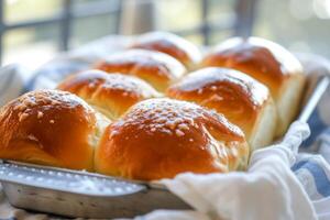 ai generiert hausgemacht Butter Abendessen Rollen. hausgemacht Hefe Rollen oder Brot Rezept. generativ ai foto