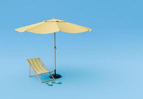 Strand Stuhl und Regenschirm auf Blau Studio Hintergrund foto
