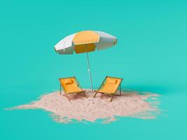 tropisch Strand Rahmen mit Sonne Liegen und Regenschirm auf Sand foto