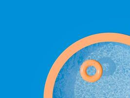 Orange Schwimmbad schweben im kreisförmig Schwimmbad mit minimalistisch Blau Hintergrund foto