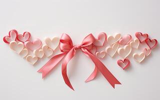 ai generiert Valentinsgrüße Tag Dekoration - - bandförmig Herzen auf ein Sahne Hintergrund foto