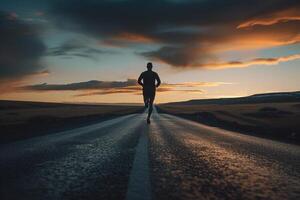 ai generiert Silhouette von Läufer Joggen beim Sonnenuntergang mit ai generiert. foto