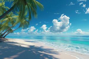 ai generiert tropisch Strand mit Palme Bäume und Türkis Meer. foto