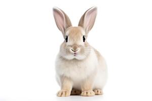 ai generiert Ostern Hase auf ein Niedlich, flauschige Weiß Hintergrund. Tier Symbole von Ostern foto